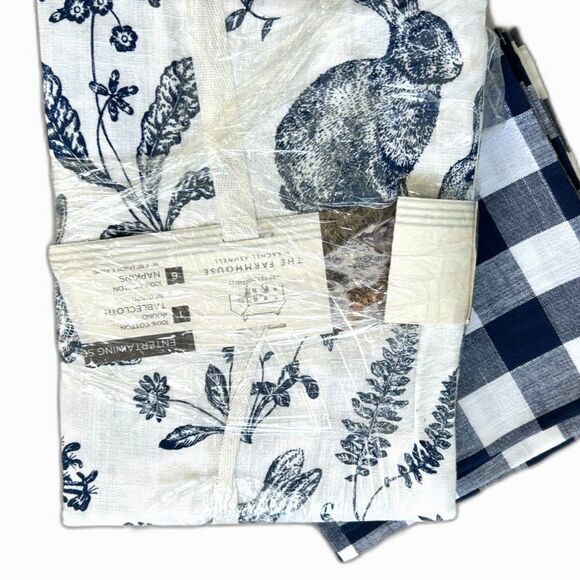 NEW Blue & White Easter Bunny Table Entertaining Set by Rachel Ashwell 70" Round - Picture 2 of 6